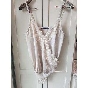 Abercrombie & Fitch Taupe All In One Bodysuit Cami‎ Top lace Trim Thong SZ M